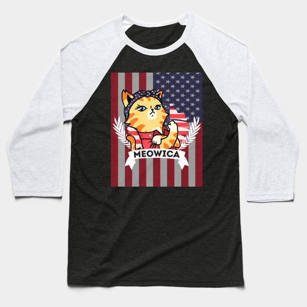 Cat 4th Of July Meowica Merica American Flag Baseball T-Shirt by Jannysingle
